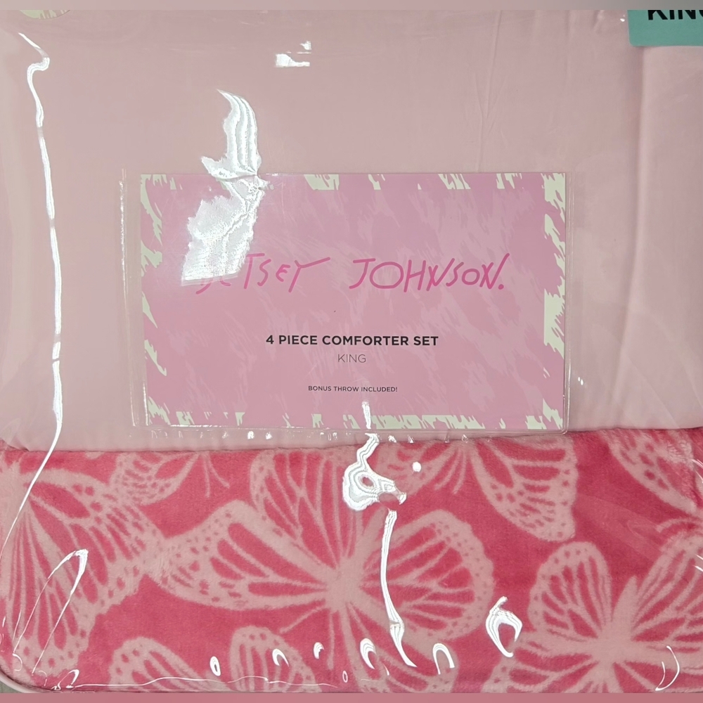 Betsey Johnson Pink Butterfly Comforter Set 4 Piece Set 1 Left
